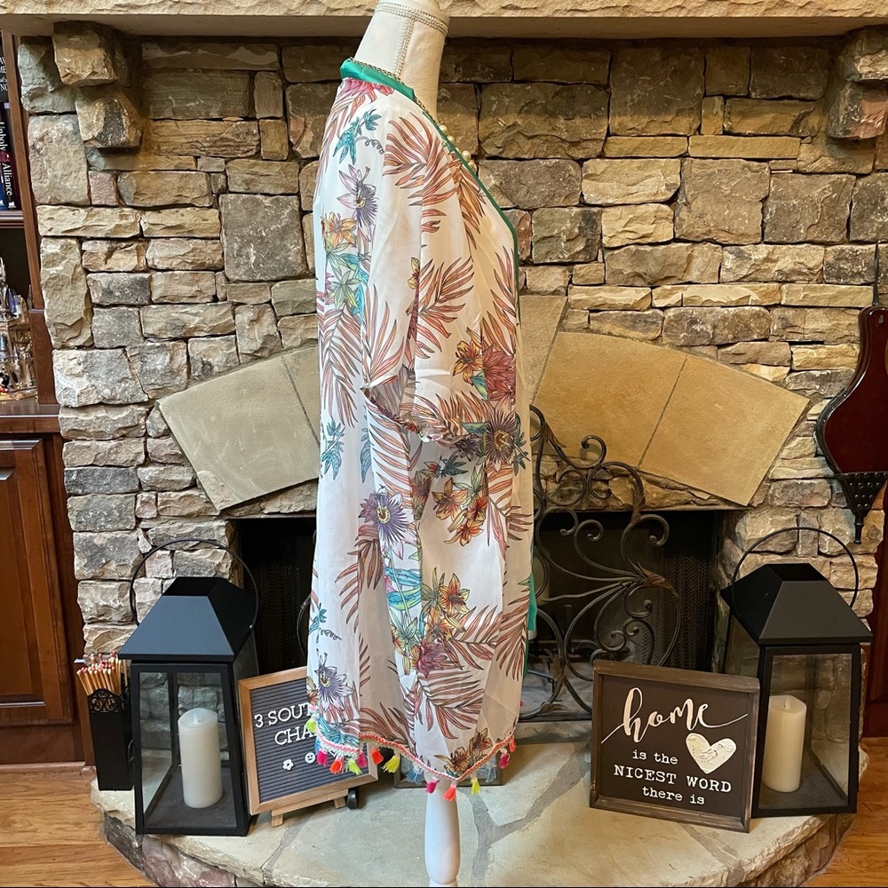 NWT Floral Print Boho Kimono with Tassels Size XL - Picture 6 of 11